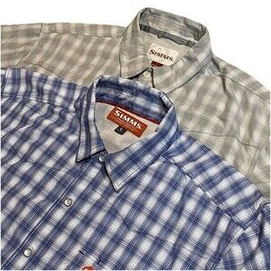 Lot 2 Simms Vented Pearl Snap Fishing Shirts Mens Large Short Sleeve UPF